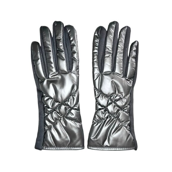 NEW Winter Puffer Gloves Sz.M 7 Gray Metallic Nylon Fleece Touchscreen Friendly - Picture 9 of 10